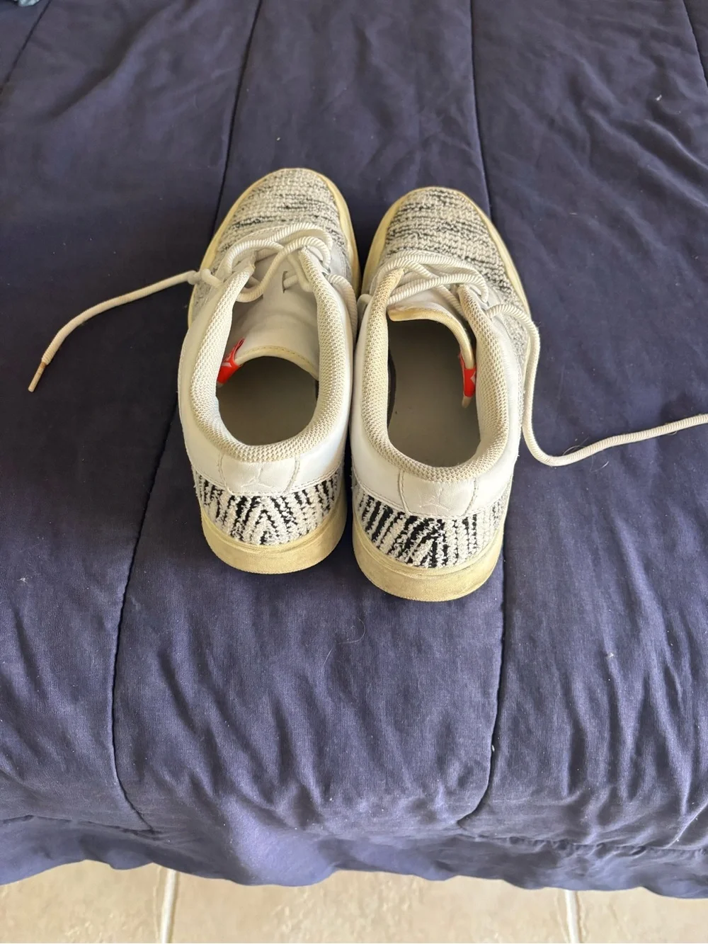 Jordan White and Cream Low-Top Knit Sneakers